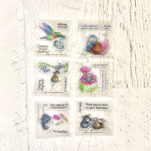 Juegos de sellos transparentes Stampendous, House Mouse Everyday Minis, estampación, fabricación de tarjetas, manualidades con papel, art journaling, técnicas mixtas, mejórate, amor