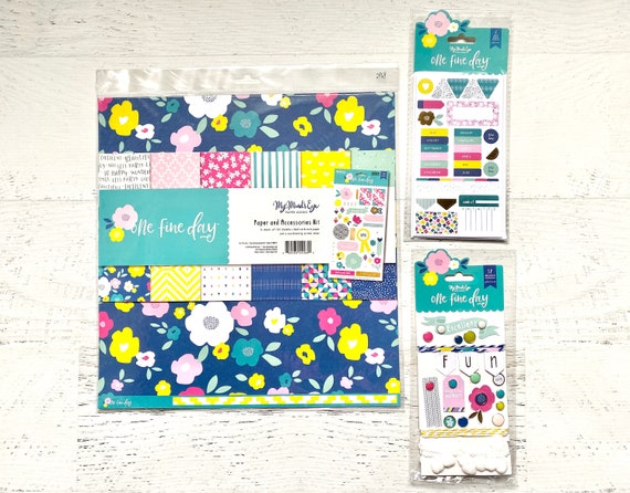 My Mind's Eye One Fine Day 12x12 Paper & Accessories Kit (inc 6x12 sticker sht), Decorative Embellishments or Planner Stickers, paper craft