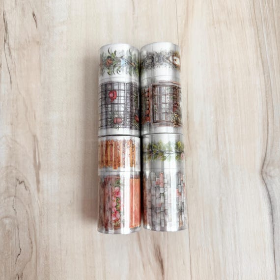 Flower Garden PET Tape, 2 rolls, lanterns, pots, lattices, stone, vines, flowers, paper crafting, card making, junk journaling, mixed media