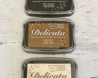 Tsukineko Delicata Metallic Ink Pads, Black Shimmer, Golden Glitz, or White Shimmer, cards, papercrafting