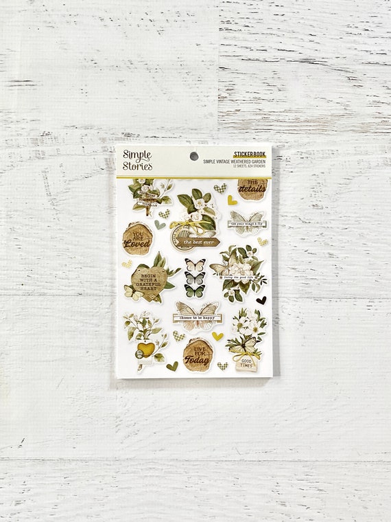 Simple Stories Simple Vintage Weathered Garden Sticker Book (624 pcs), 12 sheets, planner, card making, paper crafting, art journaling