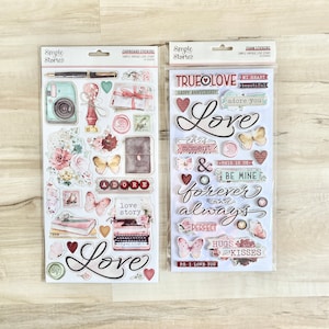 Eenvoudige verhalen Eenvoudig vintage liefdesverhaal schuimstickers of spaanplaatstickers, planner, plakboek, kaarten maken, papier knutselen, Valentijnsdag