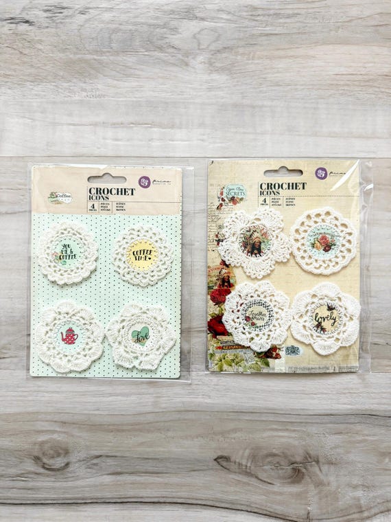 Prima Crochet Icons, Coffee Break or Cigar Box, doilies, cards, mixed media, art journaling