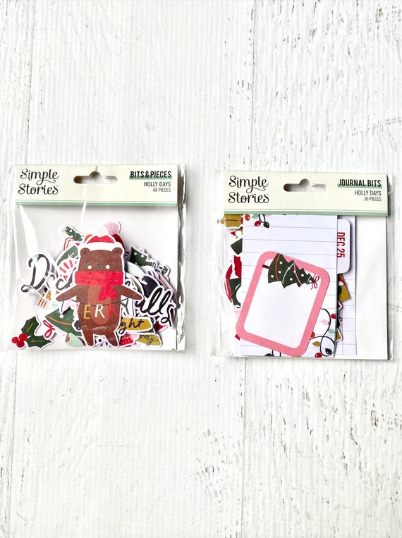 Simple Stories Holly Days Christmas Bits/pcs(60 pc) or Journal Bits (30 pc), planners, paper crafting, card making, art journaling, collage