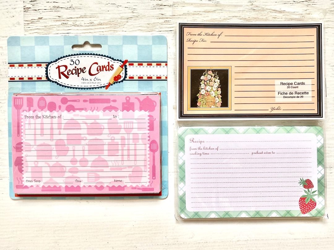 Recipe Cards, Utensils, Flowers, or Strawberries, 20pc, 4x6, Recipe Box