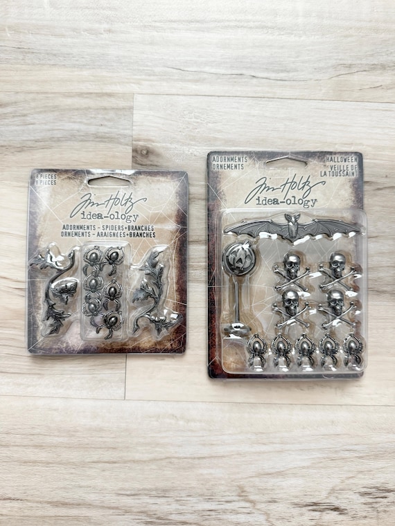 Tim Holtz, Ideaology, Adornments Spiders+Branches or Halloween, metal embellishments, scrapbook, altered art assemblage, mix media, journal