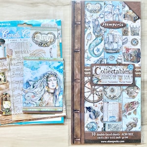 Colección de tarjetas Songs of the Sea de Stamperia (7 tarjetas, 5 etiquetas, 1 marcapáginas) o coleccionables (10 hojas de doble cara/paquete), álbum de recortes, manualidades con papel