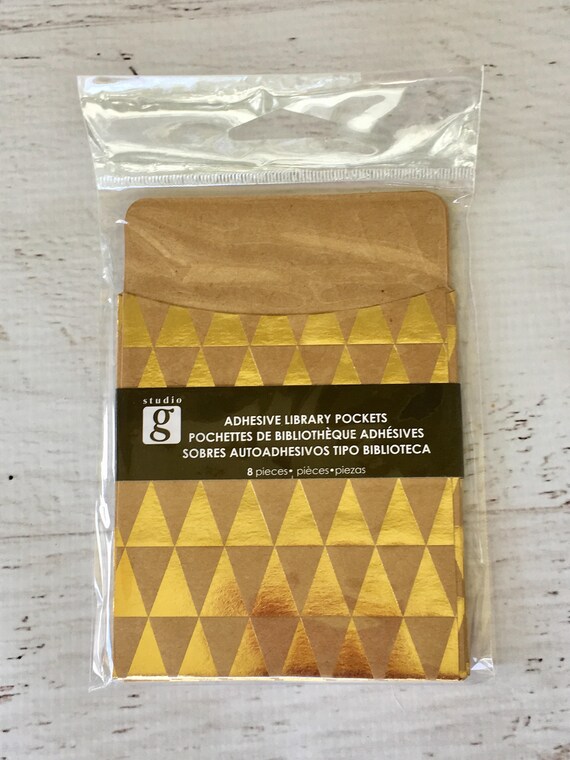 Studio G Adhesive Library Pockets w/ gold accents, 8 per pkg, for use in planners, cards, scrapbooks, minialbums, and papercrafts