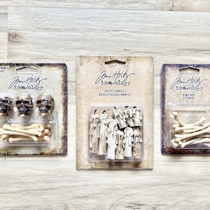 Tim Holtz, Ideaology, Skulls+Bones, Drippy Candles, or Boneyard, Halloween embellishments, paper crafting, altered art, mixed media, journal