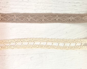 Crochet Ribbon May Arts 7/8" in ivory or Webster's Pages 3/4" in taupe, 2 yds, scrapbooking, card making, sewing, embellishment, fabric art