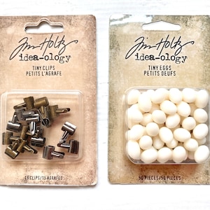 Tim Holtz Ideaology, Tiny Clips or Tiny Eggs, Hinge Clips, bird eggs, embellishment, planner journal, scrapbooking, mixed media, altered art