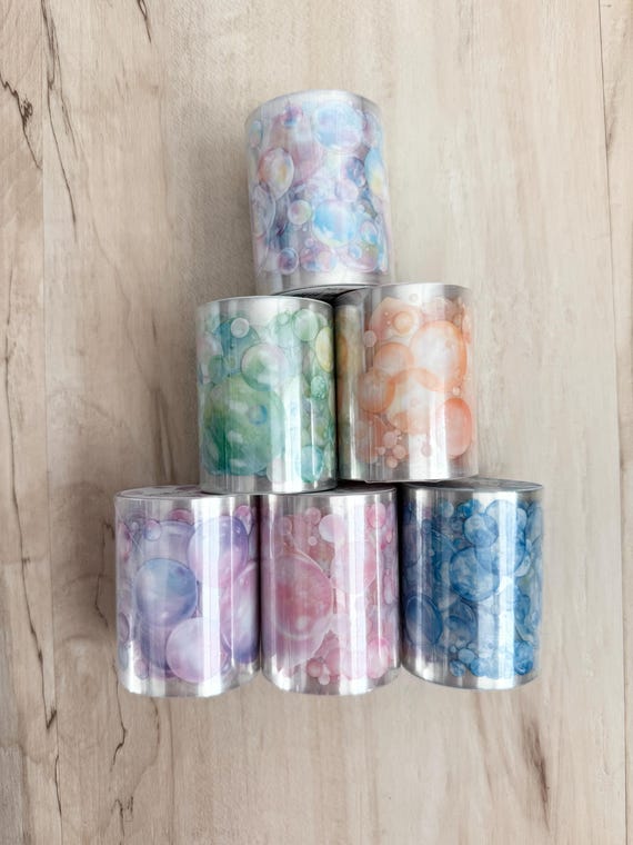 Bubbles PET Tape, 1.57x1.57x78.74" roll, blue teal pink yellow, purple green, white, paper craft, card making, junk journaling, mixed media