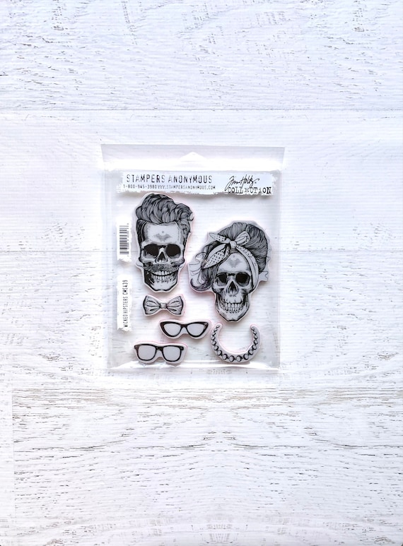 Tim Holtz Stampers Anonymous cling stamp set, Wicked Hipsters, art journaling, card making, mixed media, paper crafting, Halloween, skeleton