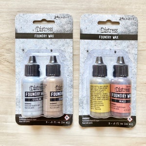Tim Holtz Foundry Wax by Ranger in Sterling/Statue or Gilded/Mined, two .5oz bottles/pkg, for mixed media, paper crafting, card making