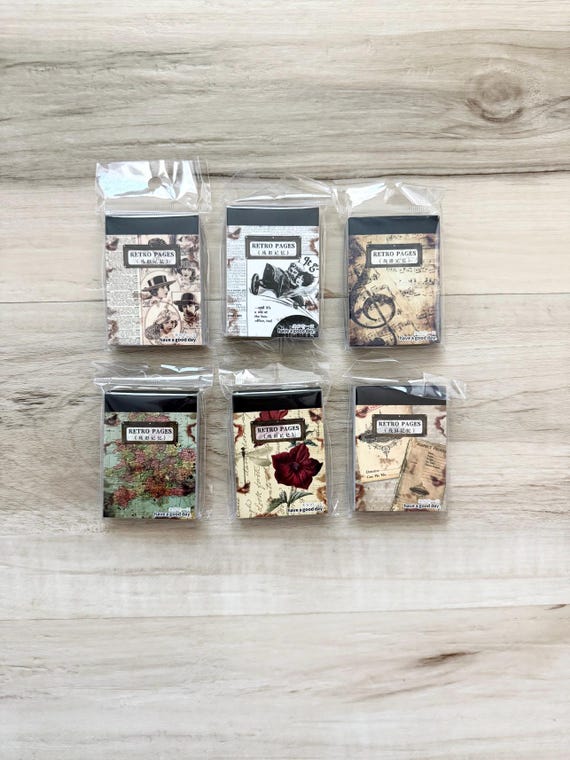 Vintage Washi Set- 6 mini books of 50 sheets, 2.75x2" size, multiple styles, paper crafting, card making, junk journaling