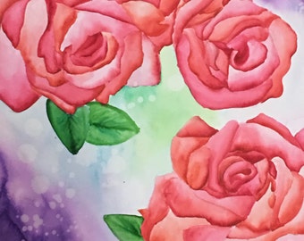 Watercolor Panel, Roses, 12X12 on watercolor specialty foam board, includes a black watercolor panel frame (not pictured)