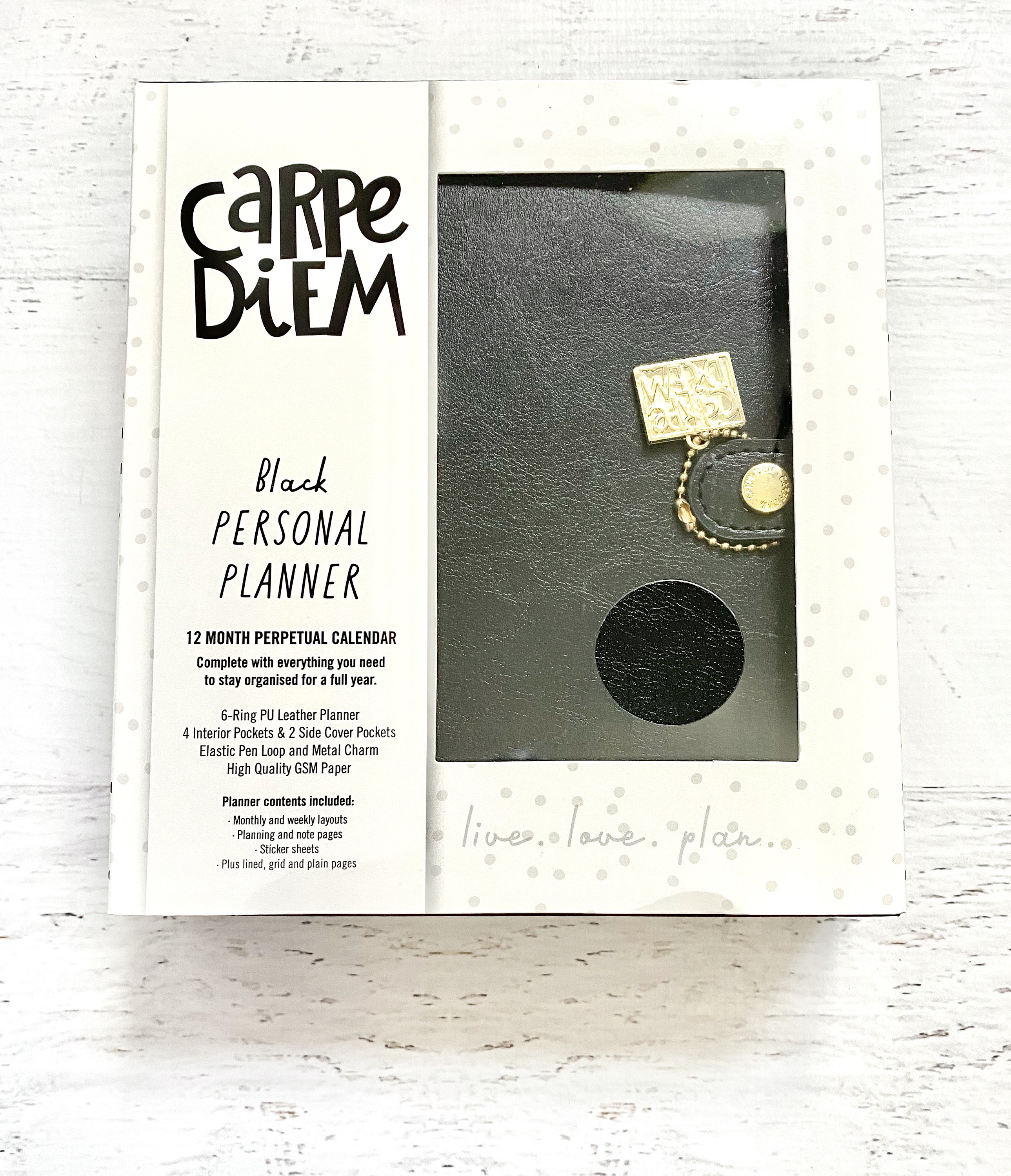 Carpe Diem Personal Planner Boxed Set, Simple Stories, Black, Simulated  Leather, 4 Interior Pockets, 2 Side Pockets, Pen Loop, Metal Charm 