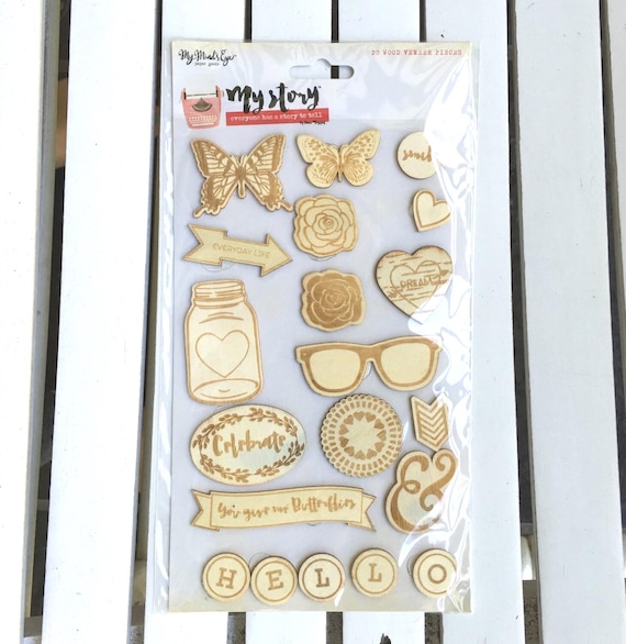 My Mind's Eye My Story Wood Veneer, 20 pieces, cards, scrapbooking, journaling, mixed media