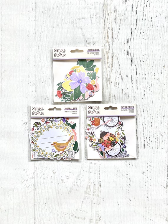 Simple Stories The Little Things Floral Bits (34 pcs) or Bits & Pieces (45 pcs) or Journal Bits (26 pcs), planner, card making, paper craft
