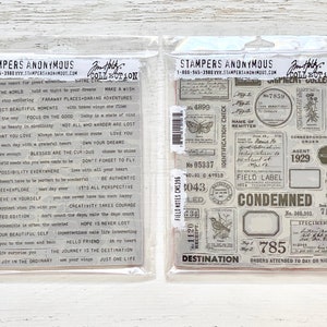 Stamper's Anonymous stempelset Tim Holtz, Tiny Text, cling stamps 49 st, ideaal voor art journaling, kaarten maken, mixed media, papier knutselen