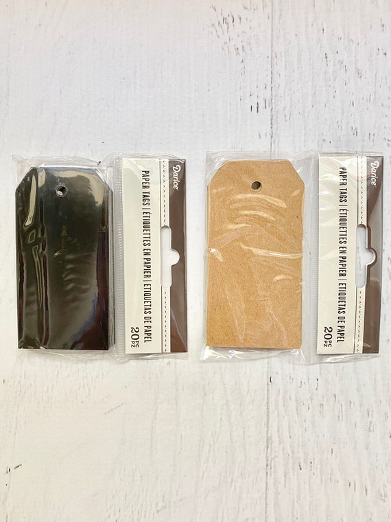 Market/Shipping Tags in Solid Black or solid Kraft pkg of 20, by Darice, 1.75x3.5", stamping, mixed media, paper crafting, card making, gift