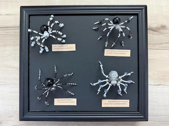 Beaded Spiders, Halloween Decor, 4- 6 inch diameter, faux pearls, crystals, and silver, Table or hanging decor, fake spider