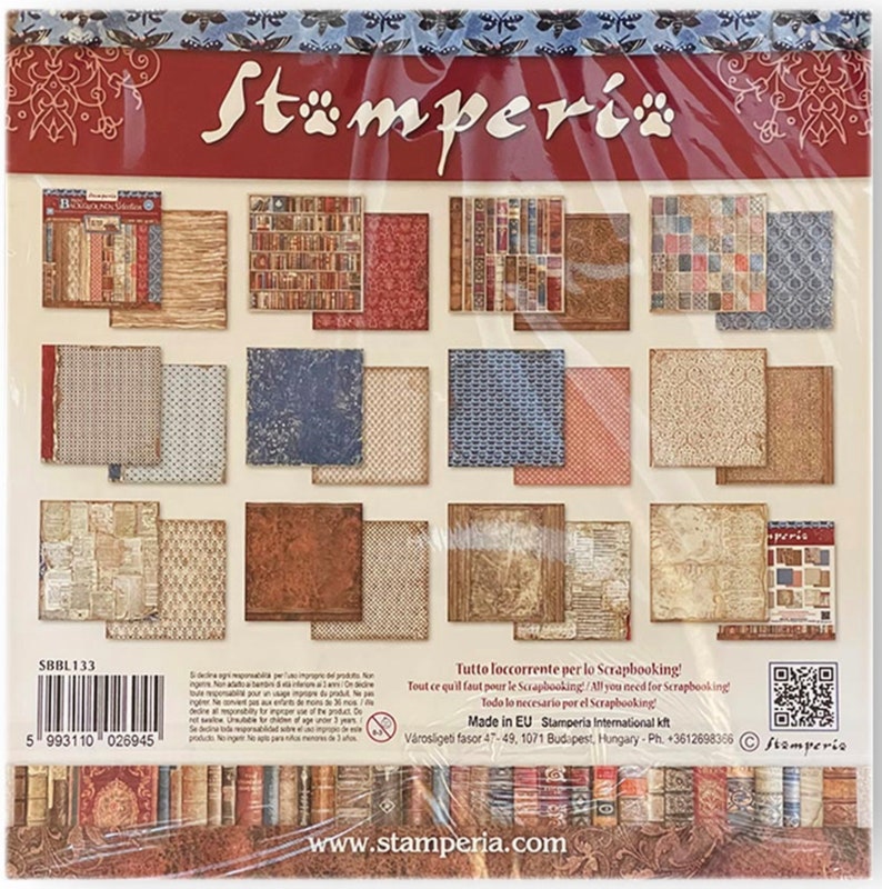 Stamperia Vintage Library Paper Collection or Maxi Backgrounds Selection, 12X12, 10 dbl-sided sheets/pkg, scrapbooking, cards, paper crafts image 7