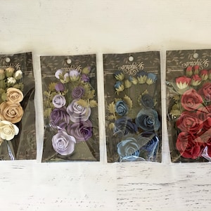 Graphic 45 Rose Bouquet Collection, 15 Stück pro Packung, Verkauft in 4 Farben, Papierblumen für Scrapbooking, Kartenherstellung, Mischtechnik, Verschönerung