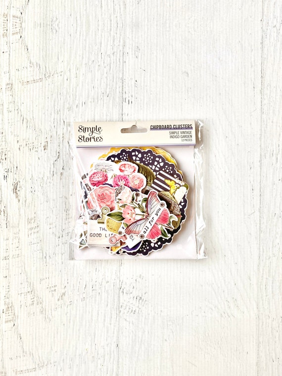 Simple Stories Simple Vintage Indigo Garden, Chipboard Clusters, 12 pc, fall, thanksgiving, planner, paper crafts, card making, scrapbooking