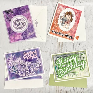 Tarjetas de celebración/cumpleaños, paquete de 4, envío de amor y pensamientos, aniversario, regalo, dulces deseos, envío de abrazos, hola, interior en blanco con sobre