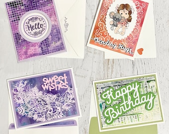 Celebration/Birthday Cards, pkg of 4, send love and thoughts, anniversary, gift, sweet wishes, sending hugs, hello, blank inside w/ envelope