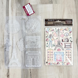 Stamperia ¡Crea Felicidad! Cortes láser de madera o molde Torre Eiffel, scrapbooking, tarjetas, manualidades con papel, diario, técnicas mixtas