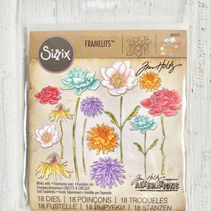 Tim Holtz, Flower Garden & Mini Bouquet, thinlits Sizzix Die Set, 18 dies per pkg., foliage, card making, scrapbooking, mixed media, journal