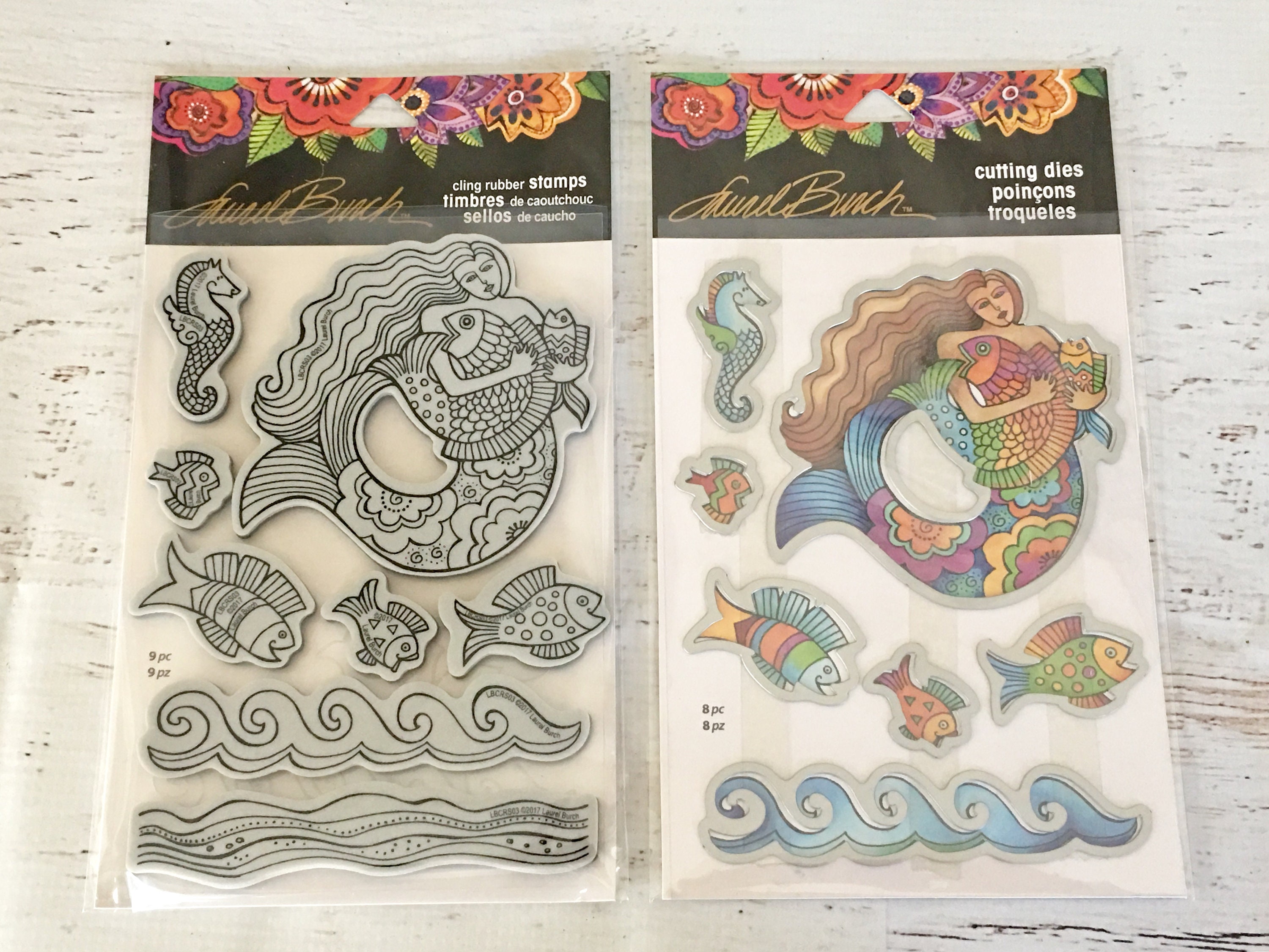 Mermaid Fish Stampendous Rubber W//Template Laurel Burch Stamp Set
