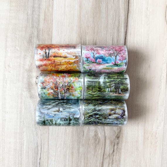Trees and Forest PET Tape, 1.5x2.36x78.7" roll, green brown yellow orange, forest, paper crafting, card making, junk journaling, mixed media