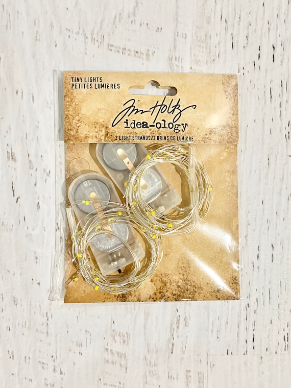 Tim Holtz Ideaology, Tiny Lights, battery powered embellishment, scrapbooking, card making, mixed media, altered art assemblage, vignette