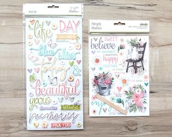 Simple Stories Simple Vintage Flower Shoppe Foam Stickers or Rub-ons, planner, scrapbooking, card making, paper crafting, Easter, spring