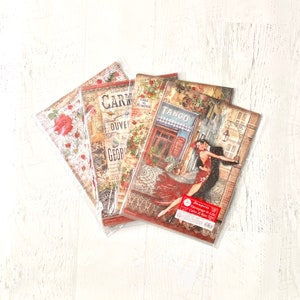 Papel de arroz Desire de Stamperia para decoupage, A4, 4 hojas/paquete (1 unidad de 4 diseños, álbumes de recortes, fabricación de tarjetas, manualidades con papel, técnica mixta, romance)