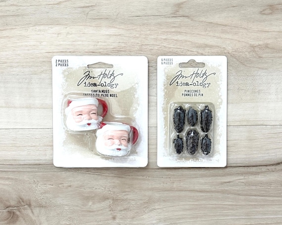 Tim Holtz Idea-ology Santa Mugs or Pine Cones, resin embellishment,  miniature dolls, christmas holiday, winter, New Year
