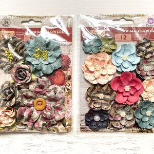 Prima ハンドメイドフラワー装飾品、6個入り、スクラップブッキング