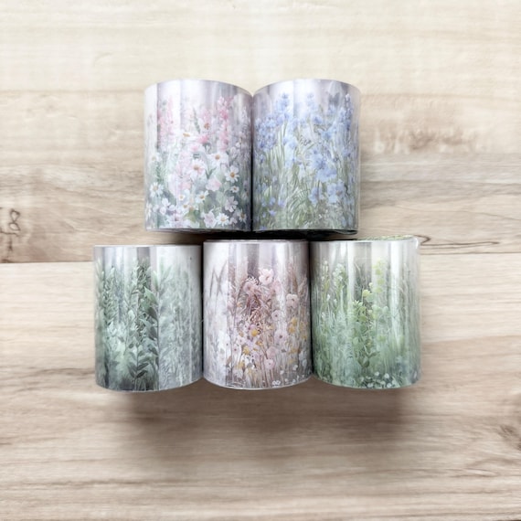 Wildflower Landscape PET Tape, 1.5 x1.9 x78.7" roll, florals, green blue yellow pink, paper crafting, card making, junk journal, mixed media