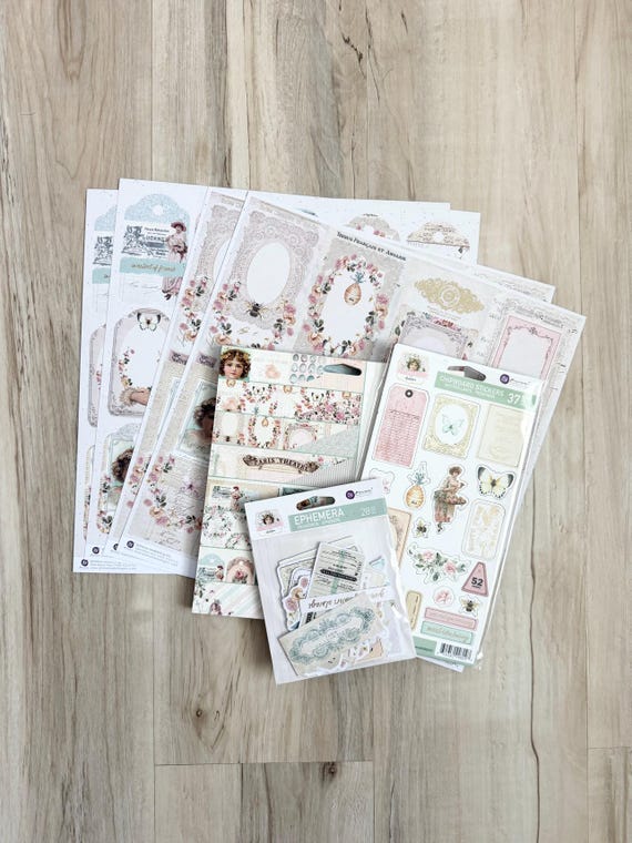 Prima  Miel 8x8 Paper Pad, 12x12 Paper Pack, Ephemera or Chipboard Stickers, cards, journal