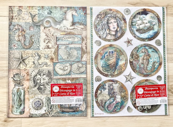 Stamperia Songs of the Sea A4 Rice Paper 2 design sets, Texture & Rounds for decoupage, scrapbook, card making, paper crafting, mixed media