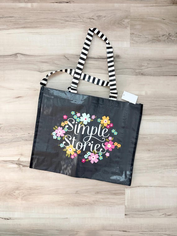 Simple Stories Tote bag, black floral, crops/carrying Supplies, 17x13x4" inches, full color laminated