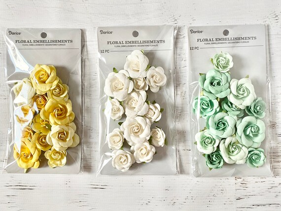 CLEARANCE 19 x Handmade Vintage Paper Flower Embellishments for