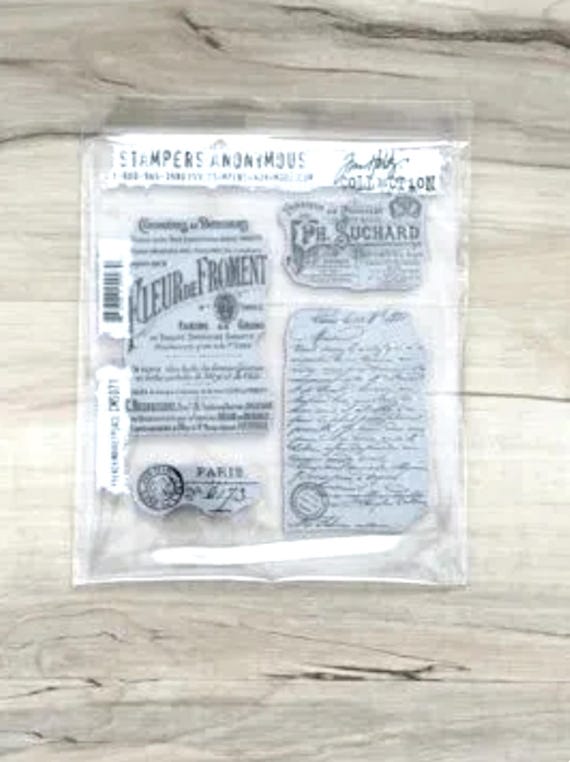 Tim Holtz Stampers Anonymous cling stamp set, French Marketplace, set of 4, journaling, cards