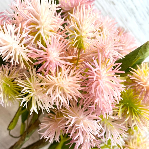 Irish Thistle Bundle, 13" artificial flower Bundle by David Christoper, Green, pink, peach, plastic flowers, home decor, flower arranging