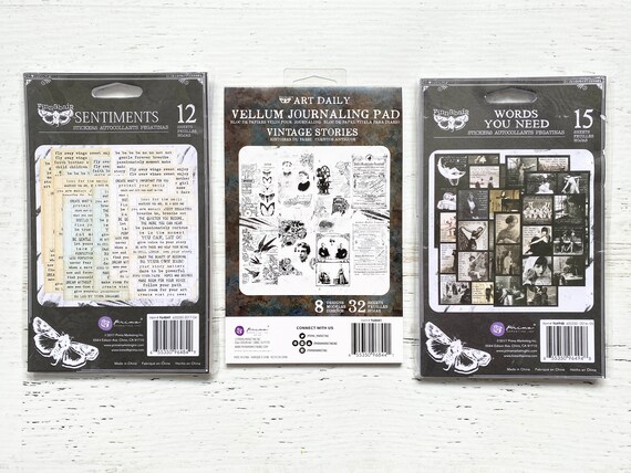 Prima Vintage Stories Vellum Journaling Pad, Sentiments Stickers, or Words You Need Stickers, Life In Bloom, 7-7.5x4.5" pads, Finnabair