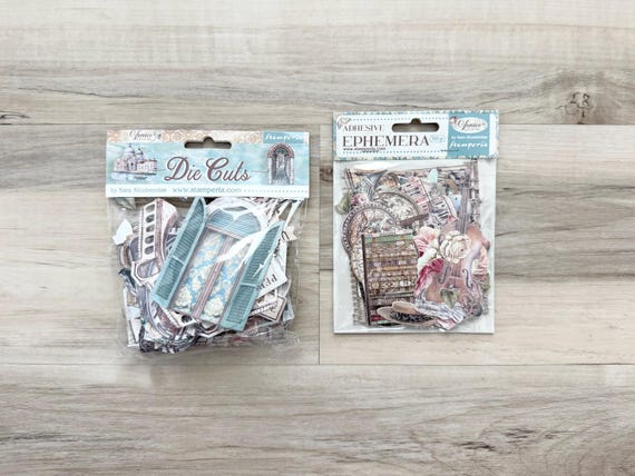 Stamperia Venice City of Art Chipboard Die Cuts (39 pc) or Adhesive Ephemera (36 pc), pink/blue, card making, paper crafting, scrapbooking