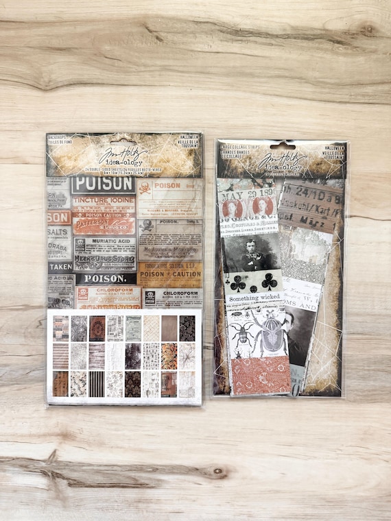 Tim Holtz Idea-ology Halloween Backdrops or Large Collage Strips, die cuts, mixed media, paper crafting, scrapbook, altered art, art journal